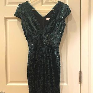 Dress the population dark green sequin dress - small